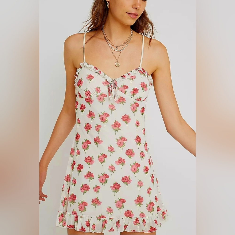 Urban Outfitters Pink & White Floral Mini Dress, Size Large